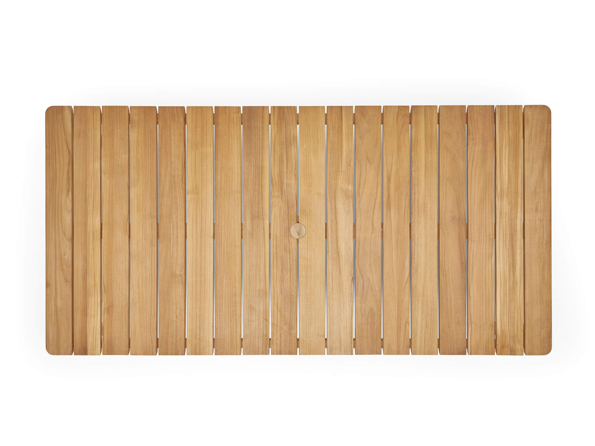 Vue aérienne d'une table à manger extérieure rectangulaire en bois